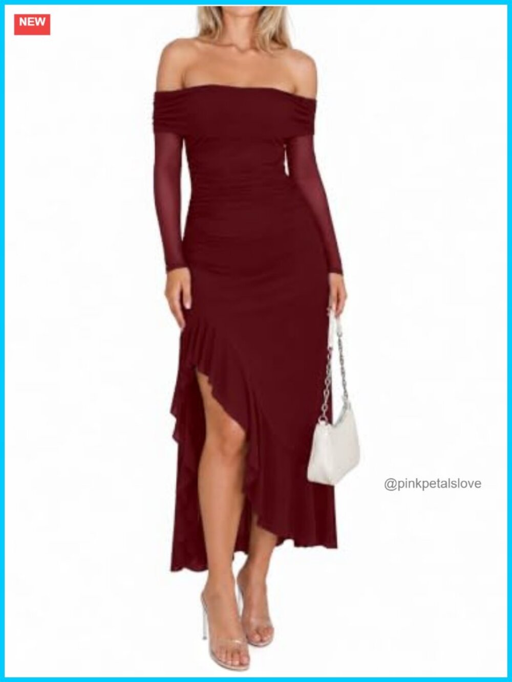 Off Shoulder Long Sleeve Bodycon Maxi Dress Wedding Guest Formal